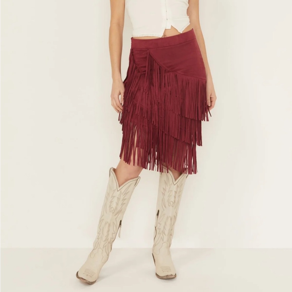 Idyllwind Tina faux suede red midi Skirt - Picture 7 of 8